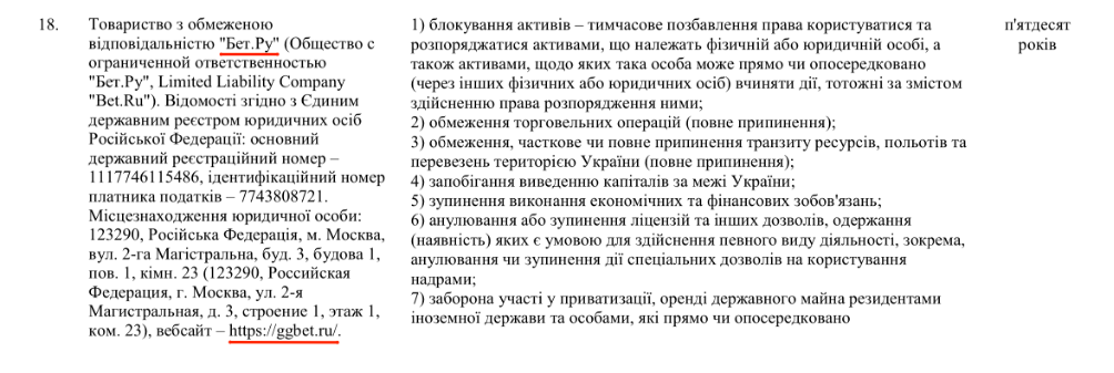 From the resolution of the National Security and Defense Council of Ukraine on imposing sanctions as of March 10, 2023