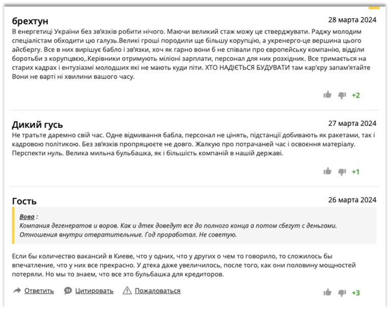 Відгуки працівників ”Укренерго” про своє керівництво з сайту відгуків про роботодавців