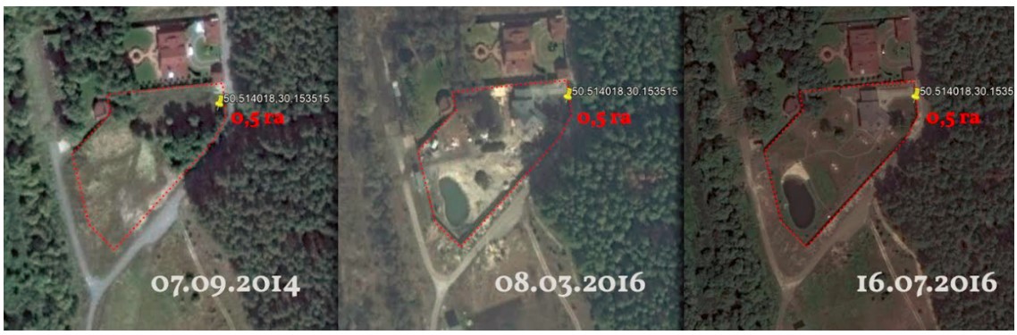 Динаміка будівництва незадекларованого маєтку Вікторії Сюмар під Києвом. Фото: рух Чесно